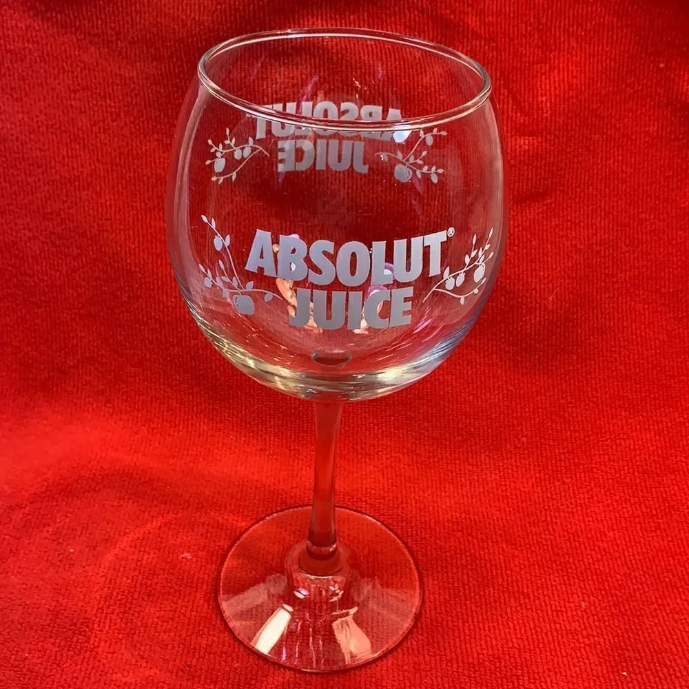 Absolut  Juice Vodka Goblet Clear Glass White Etching 16 Oz Each Single Stem Bar
